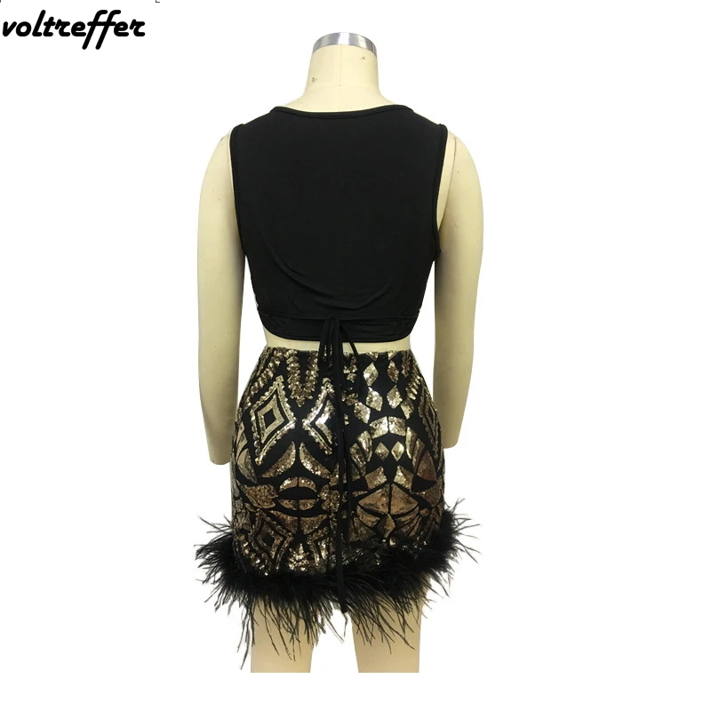 Бандажное платье из двух частей укороченный топ на бретельках с пайетками