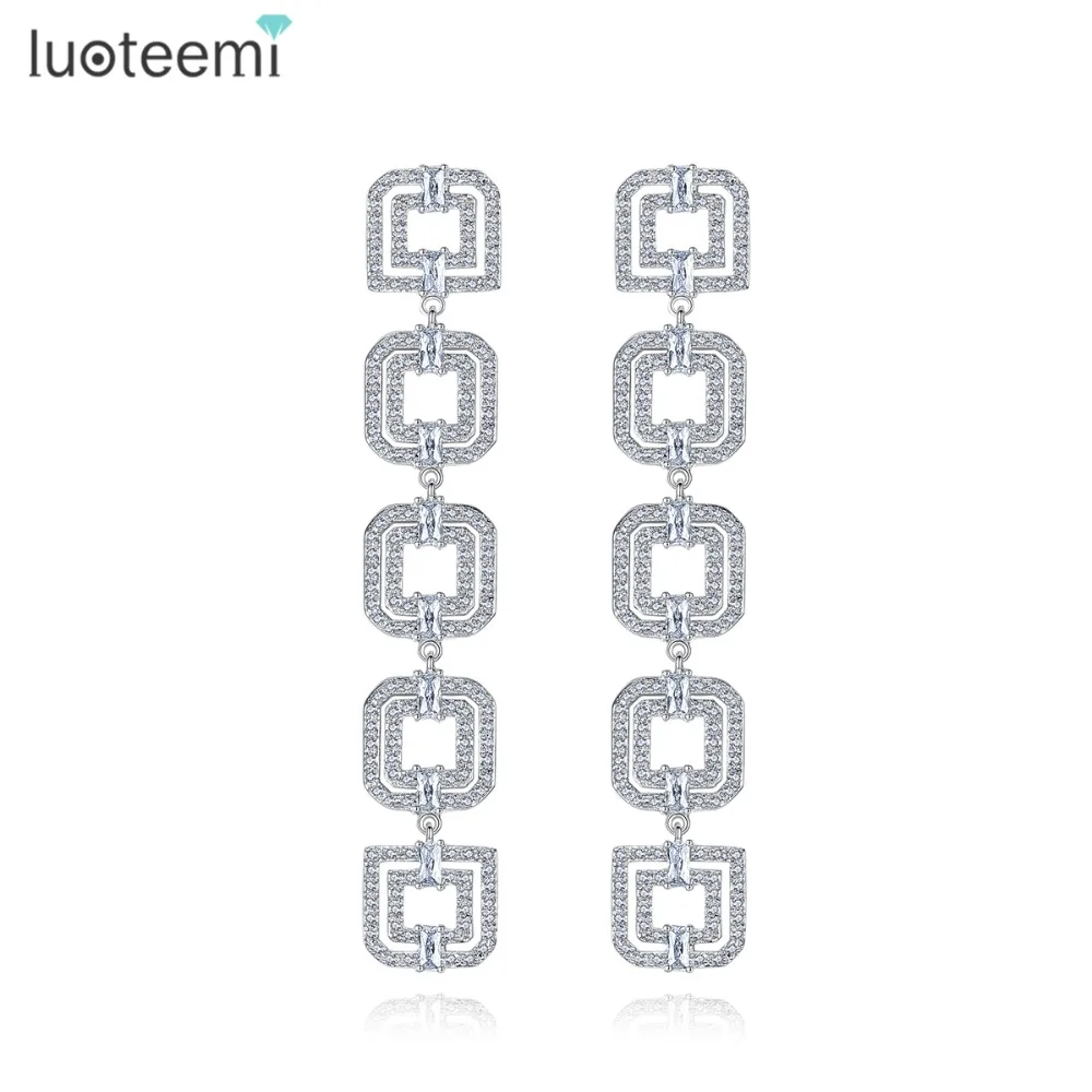 Luoteemi элегантный ветер пять двойные квадраты Connection Long Висячие серьги ясно