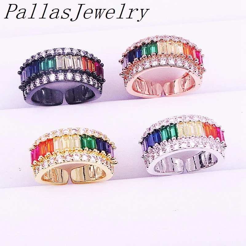 

6Pcs Micro Pave Multicolor Zirconia Jewelry Rings Colorful CZ Rainbow Adjusable Fashion Rings For Women Girls