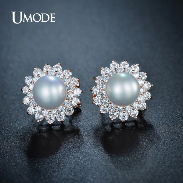 Серьги гвоздики UMODE с искусственным жемчугом в благородной форме французские