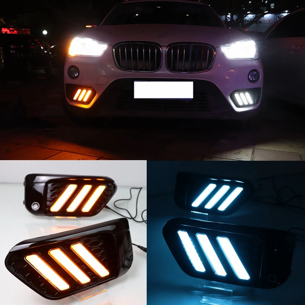 2 шт. светодиодный DRL Дневной светильник s Для BMW X1 F48 F49 2016 2017 2018 2019 с желтым сигналом