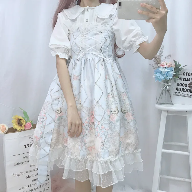 Платье Лолиты, японское платье JSK Kawaii, сказочное платье на бретелях, женское летнее платье, мягкое милое платье лолиты для девочек