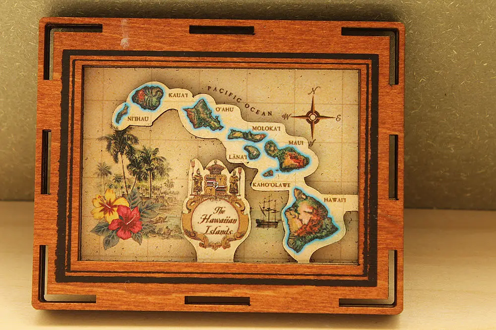 Туристическая карта США Гавайская сувенир большой деревянный магнит на
