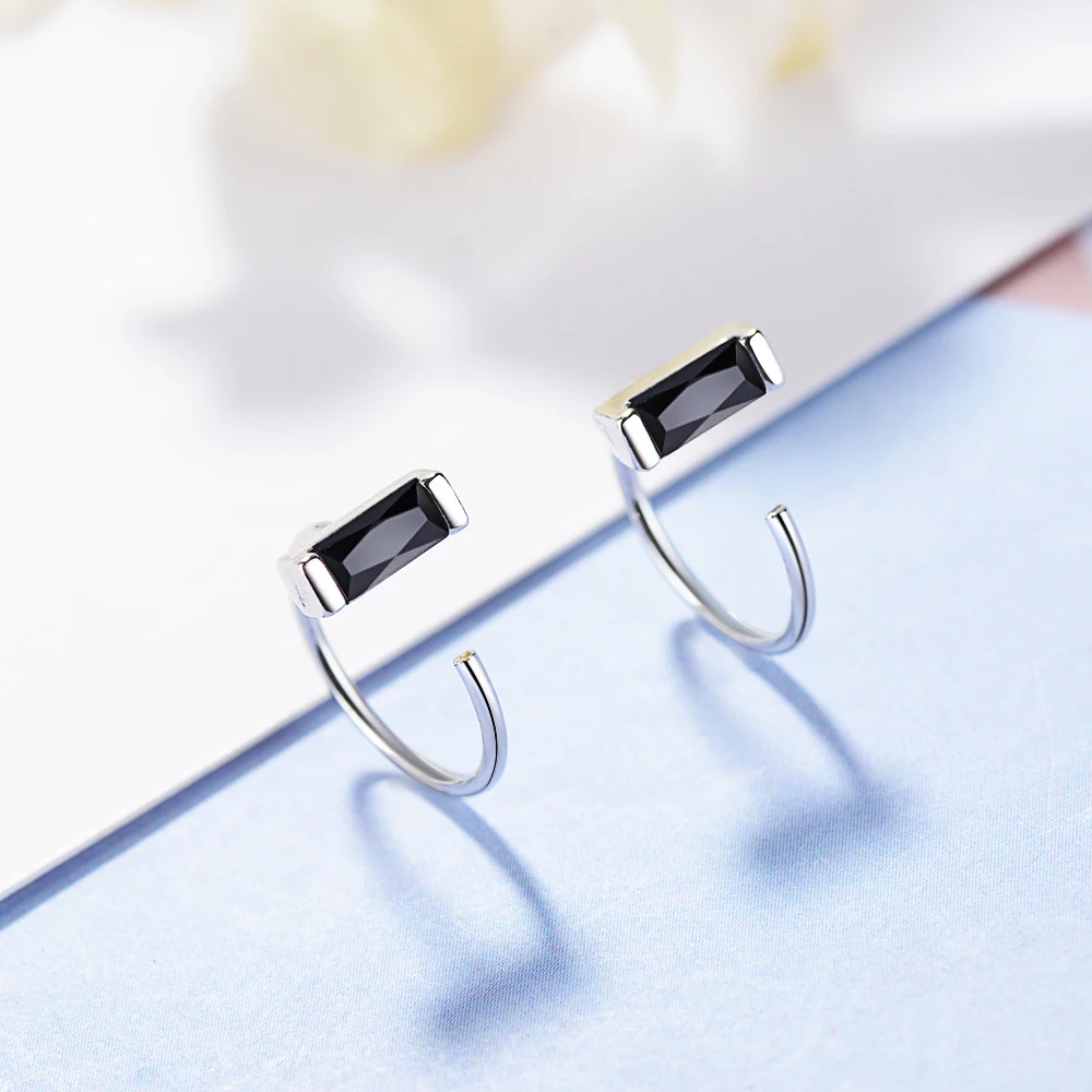 

XIYANIKE 925 sterling silver Black Square Zircon Exquisite ear Hoop simple earring Personality Earring For Women Bijoux VES6093