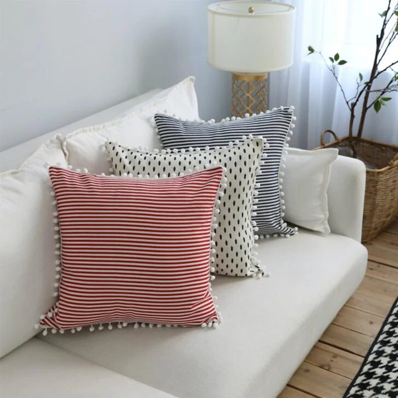 Горячая Распродажа креативная наволочка с белым шариком 45х45см в полоску