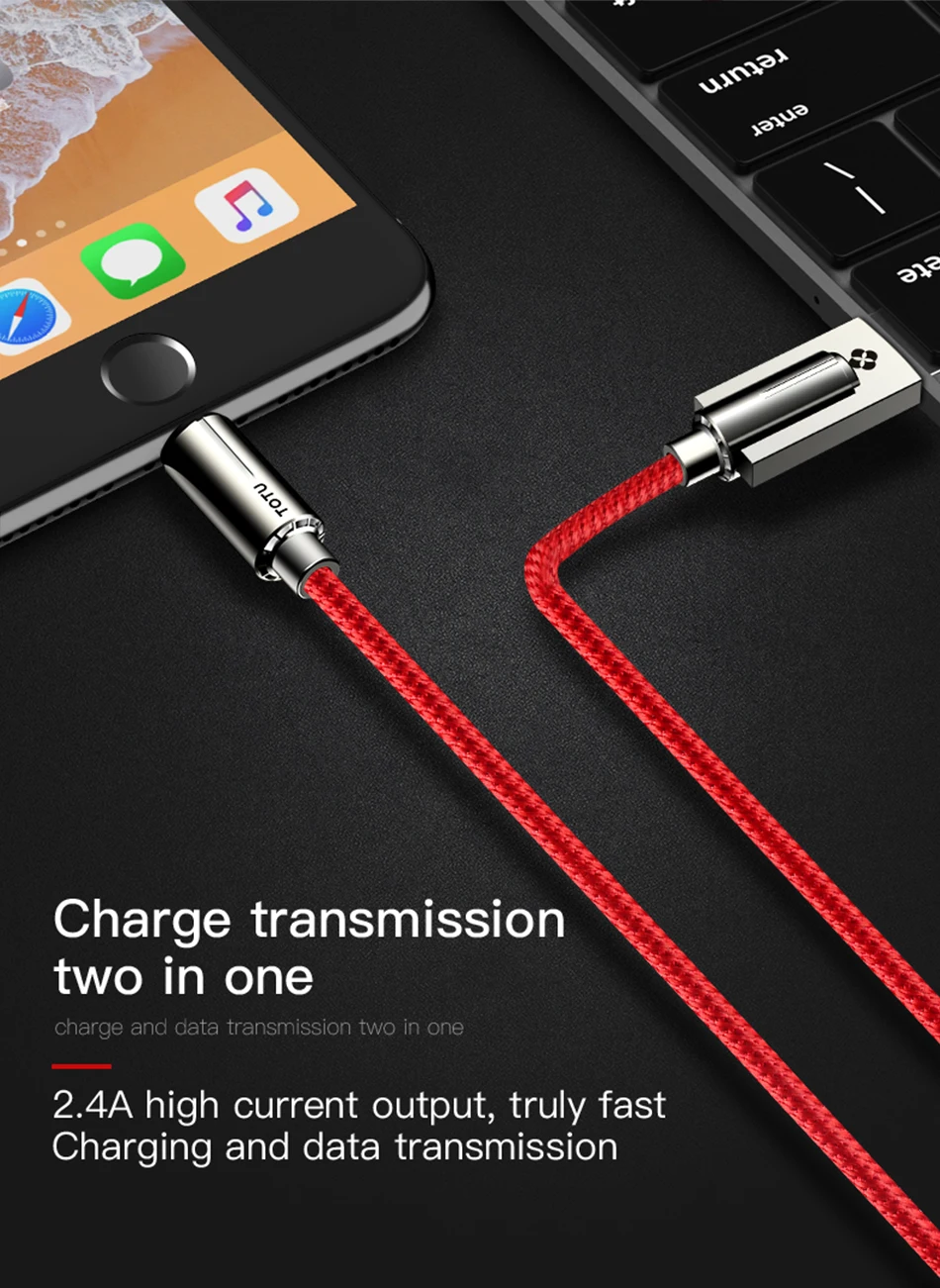 TOTU цинковый сплав USB кабель для iPhone X 8 7 6 быстрая зарядка данных зарядное устройство для iPhone Xs Max XR iPad провод Шнур кабель для мобильного телефона