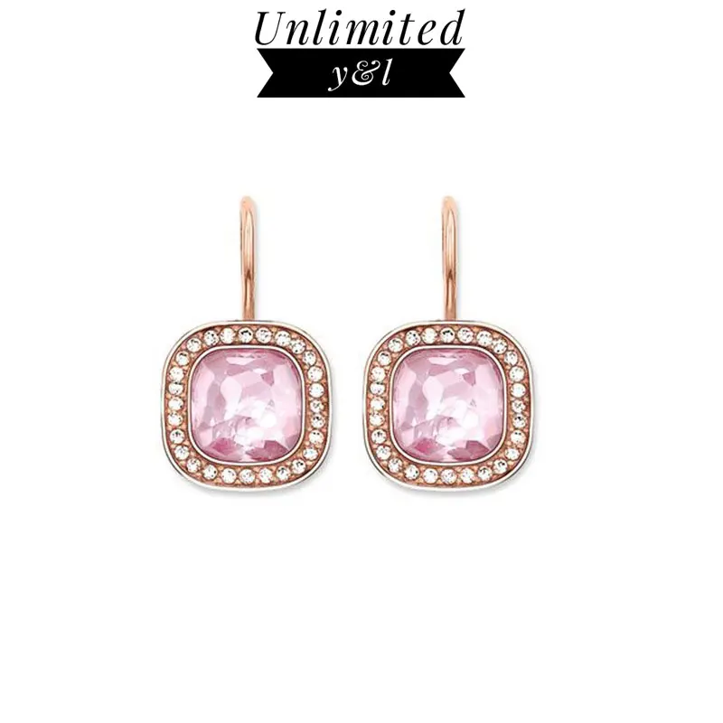 

Квадратные висячие серьги розового и золотого цвета с кристаллами для женщин и мужчин, висячие серьги с белым кубическим цирконием, серебря...