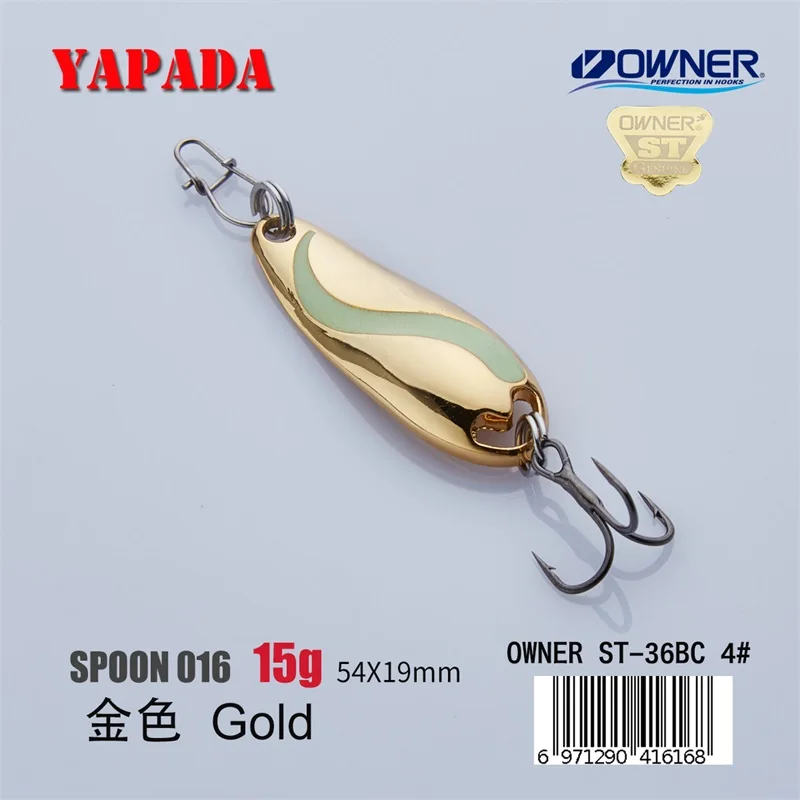 Gold 15g YAPADA ложка 016 TaiChi светящаяся 10 г/15 г владелец тройной крючок 49-54 мм многоцветный металлический цинковый сплав ложка рыболовные приманки - Цвет: Gold 15g