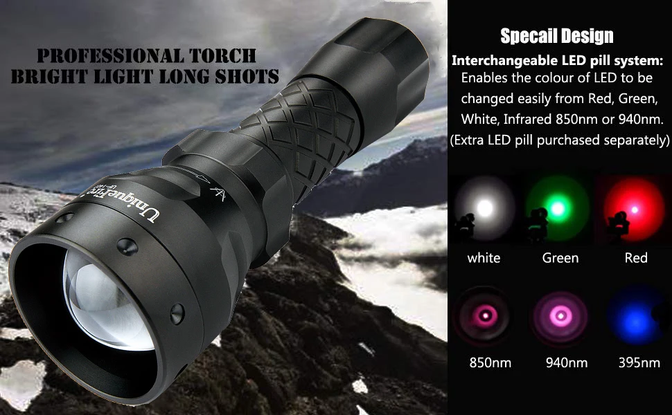 UniqueFire UF-1407 IR 940NM светодиодный фонарик T38 Тактический масштабируемый фонарик+ крысиный задний переключатель для ночного видения охоты с подсветкой