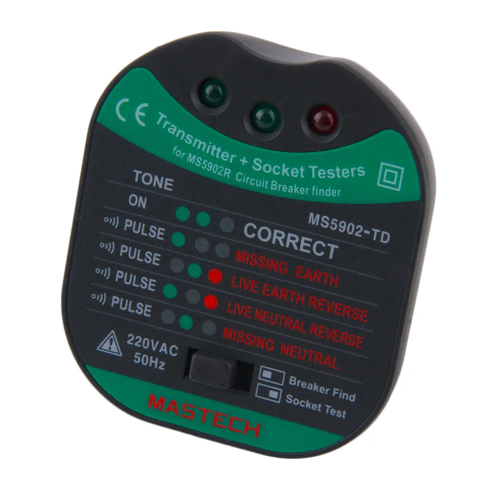MASTECH MS5902 автоматический выключатель Finder предохранитель розетка тестер Европейская Спецификация AC 220 В/110 В с фонариком