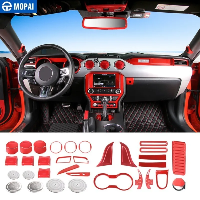 

MOPAI Interior Mouldings Red Car Dashboard Interior Decoration Cover Set Kit Trim Sticker for Ford Mustang 2015+ Accessories