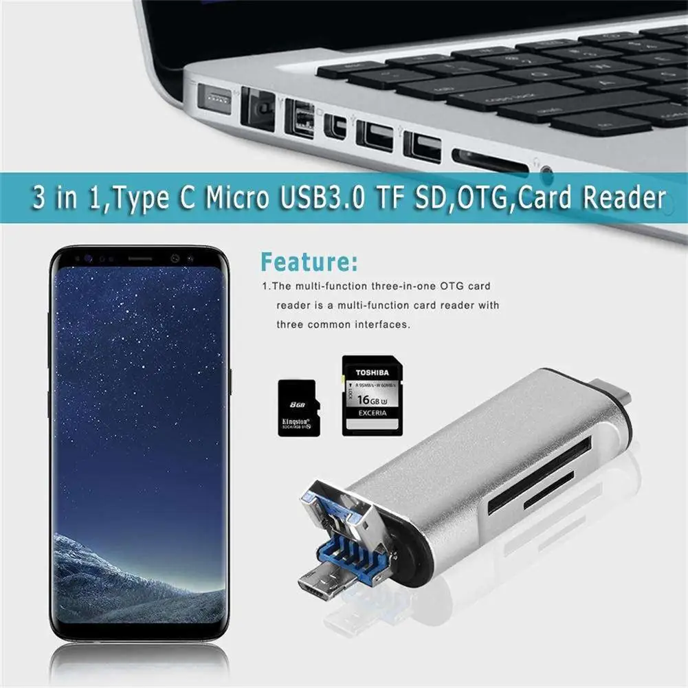 5-в-1 Тип C OTG кард-ридер с флеш-накопитель USB с гнездовым Интерфейс для ПК USB 2,0 чтения TF слот для карт памяти для устройства чтения sd-карт закупка