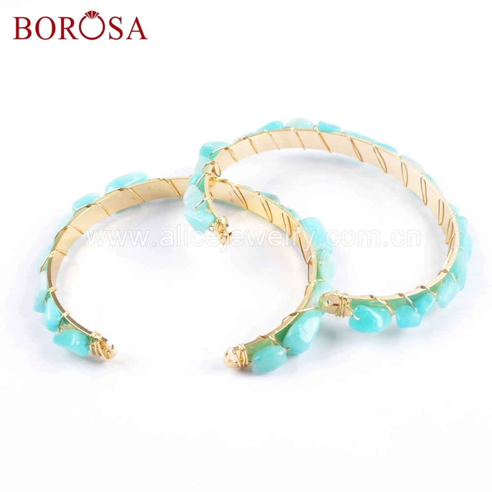 BOROSA Gold filled Природный Амазонит шнур для бус Обёрточная Бумага браслет синий