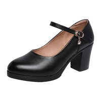 block heels platform shoes women pumps 2022 spring square heel split leather shoes ladies formal dress office shoes black