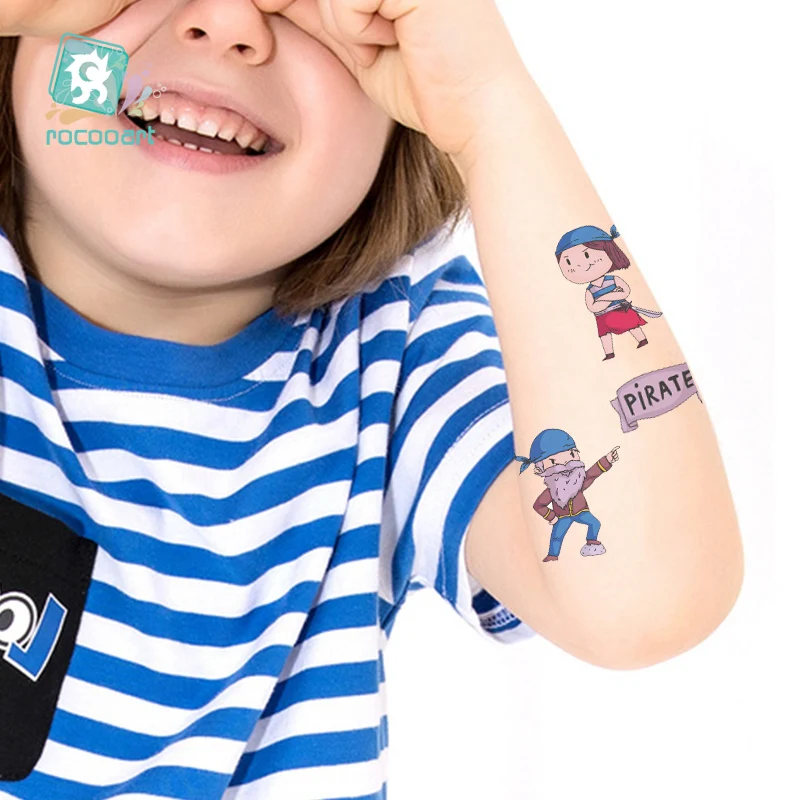 Rocooart мультфильм Пиратские Татуировки Для детей милый поддельные Тати детей Tatouage Temporaire Body Art Водонепроницаемый Временные татуировки Стикеры