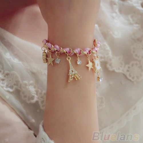 Женские Ювелирные изделия Bluelans Многоэлементная Золотая цепочка кожаный браслет