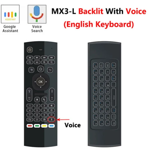 EN mic with backlit MX3 MX3-L с подсветкой Air mouse T3 умный голосовой пульт дистанционного управления 2,4G RF Беспроводная клавиатура для X96 mini KM9 A95X H96 MAX Android tv Box - Цвет: EN mic with backlit