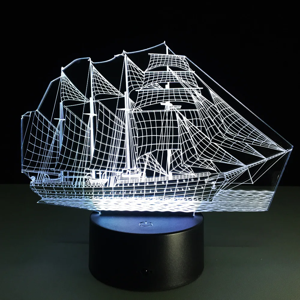 Sailboat 3D LED ночник настольные лампы Оптическая иллюзия визуальная лампа 7 видов