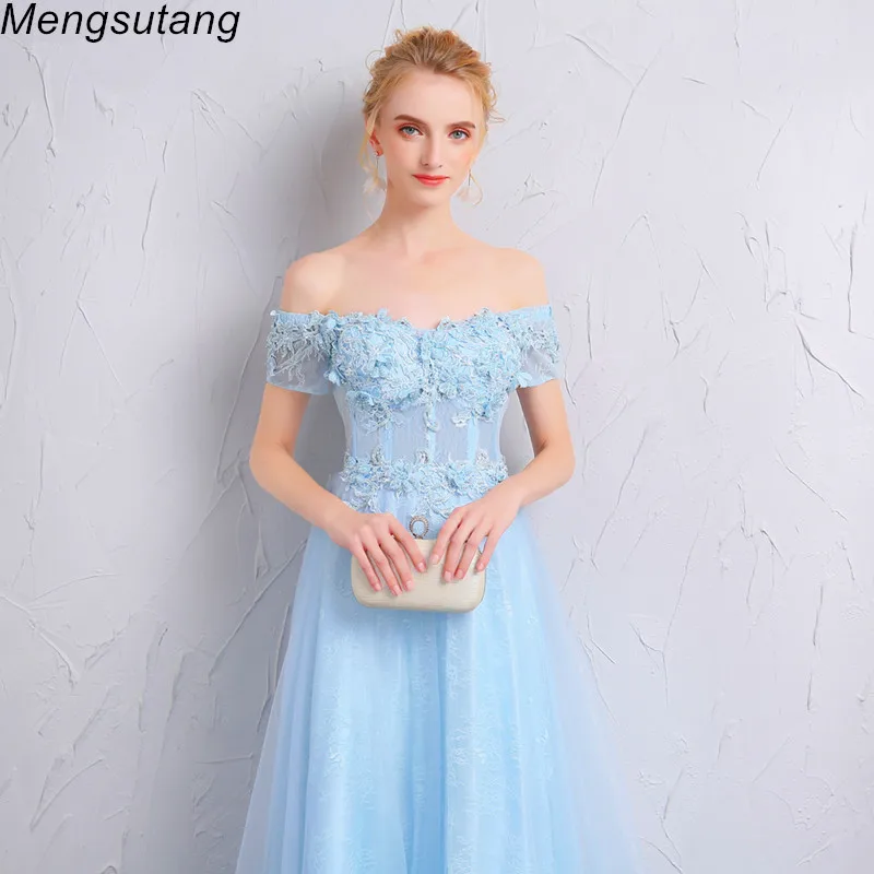 

Robe de soiree New Boat Neck Beading with Appliques Long Evening Dresses Elegant Lace vestido de festa Banquet Party Prom dress