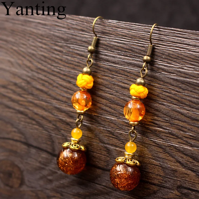 Женские серьги-подвески Yanting желтое глазированное стекло модные свадебные