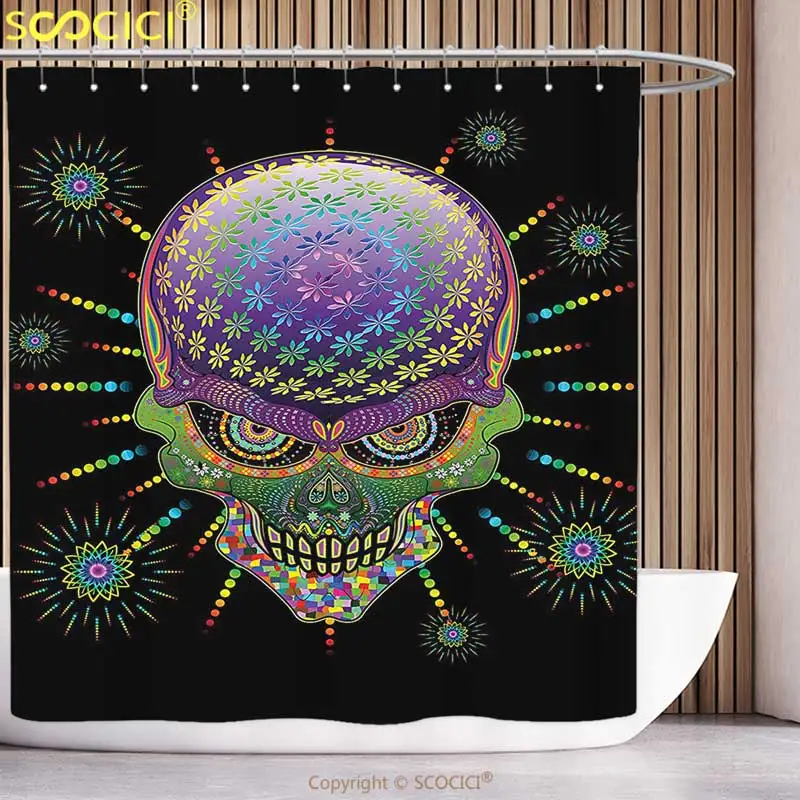 

Занавеска для душа из полиэстера, психоделический цифровой мексиканский сахарный череп, праздничная церемония, Хэллоуин с декоративными эффектами, дизайн мульти