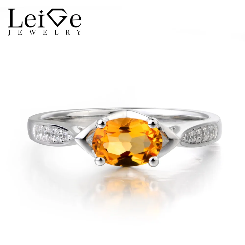 

Leige Jewelry Natural Oval Cut Citrine Ring Anniversary Ring Yellow Gemstone Ring 925 Sterling Silver Vintage Rings for Women