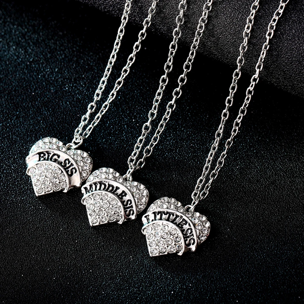 Ожерелье с подвеской в виде сердца из прозрачного кристалла 3 шт.|sister necklace|chain