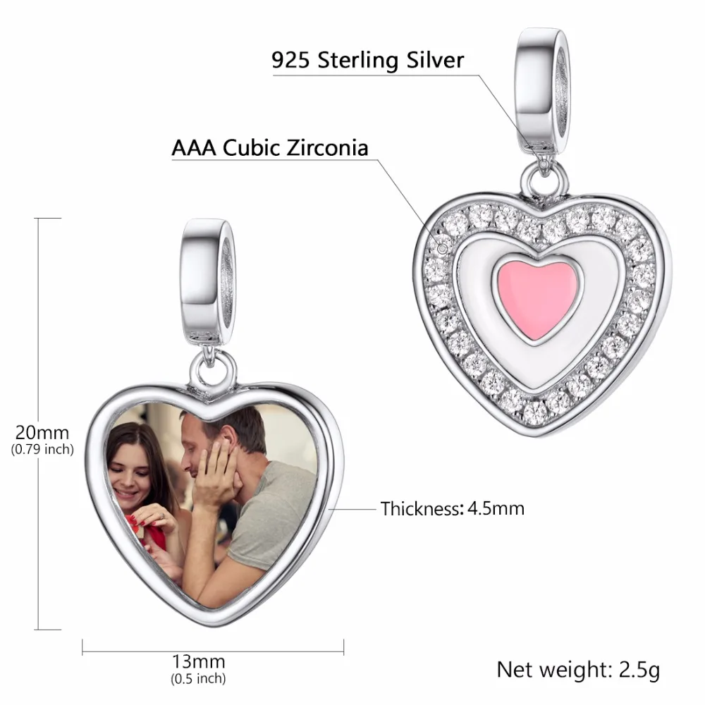 SILVERCUTE личный оберег сердце Подвесные приспособления браслет стерлингового