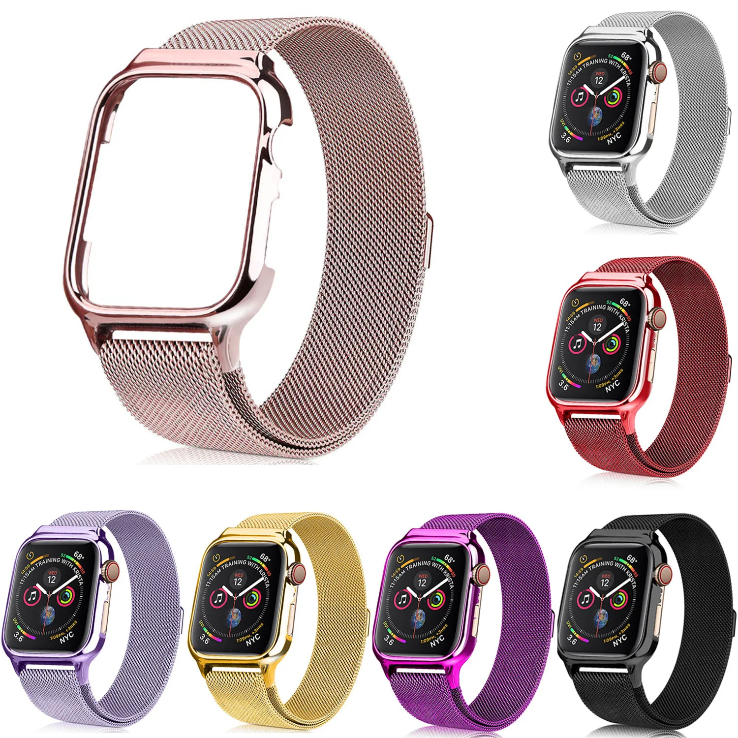 Магнитная Миланская петля, ремешок из нержавеющей стали, чехол для Apple Watch, ремешок 40 мм, 44 мм, чехол для iWatch, серия 4, 5, ремешок, бампер, рамка