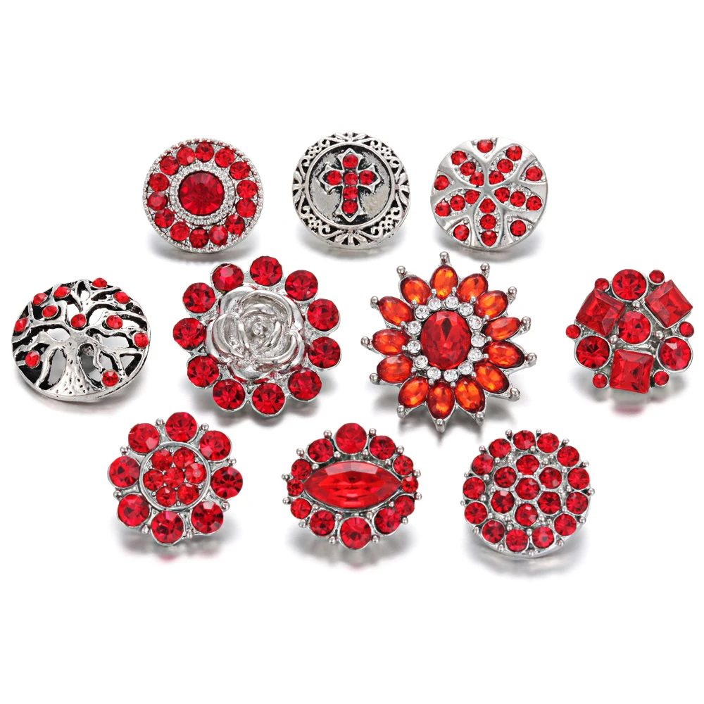 10 шт./лот смешанные красные стразы Стильные Металлические Подвески 18 мм 20 кнопки