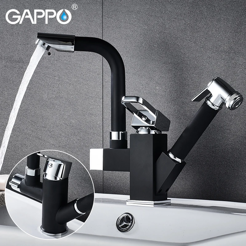 Смесители для раковины Gappo черный выдвижной кран ванной комнаты крепление на