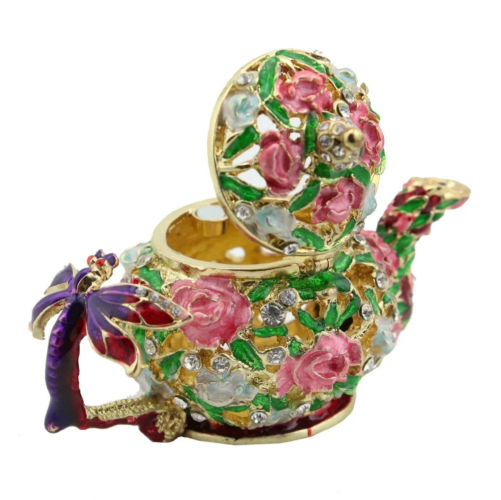 Эмалированная коробка для чайника, коробка для чайника на шарнирах, коллекционная элегантная коробка для чайника, винтажная антикварная коробка для чайника, Подарочная коробка для украшений