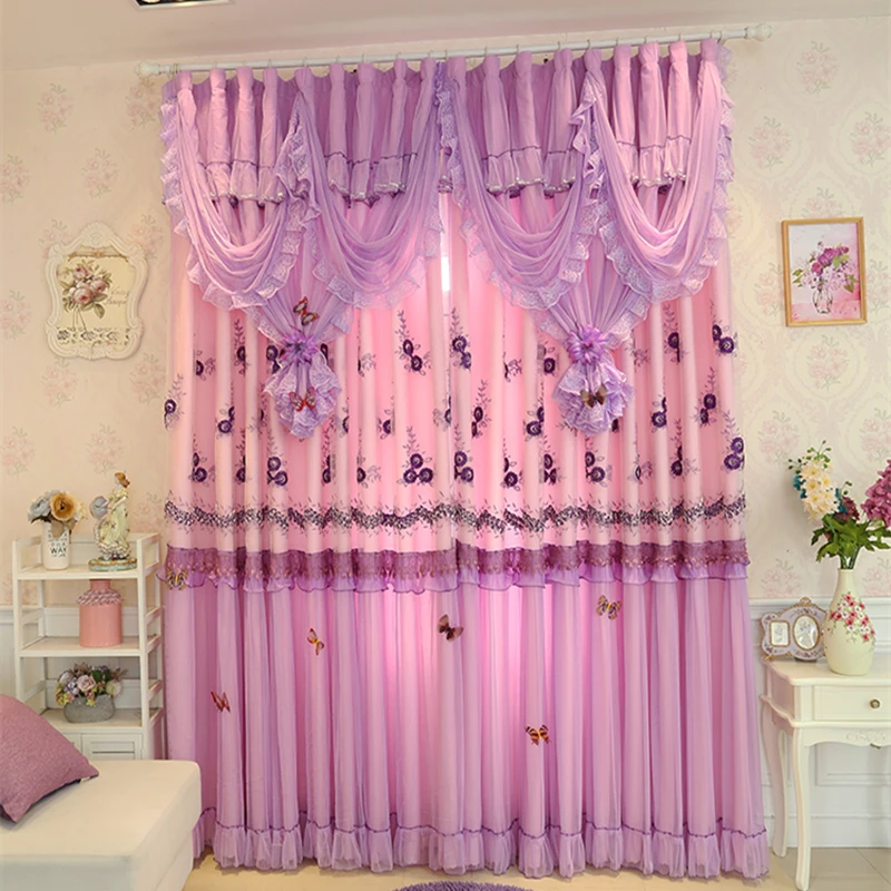 Настройка Европа вышитые затемненные занавески полиэстер фиолетовый кружевной
