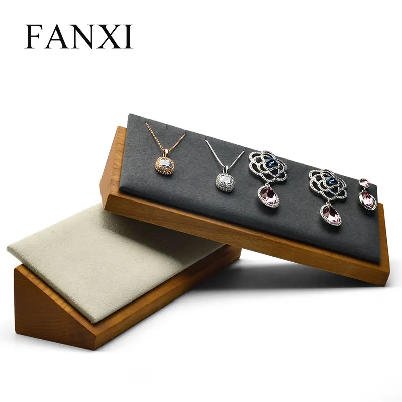 

FANXI 2Pcs Solid wood necklace Holder and pendant display stand with microfiber for jewelry exhibition