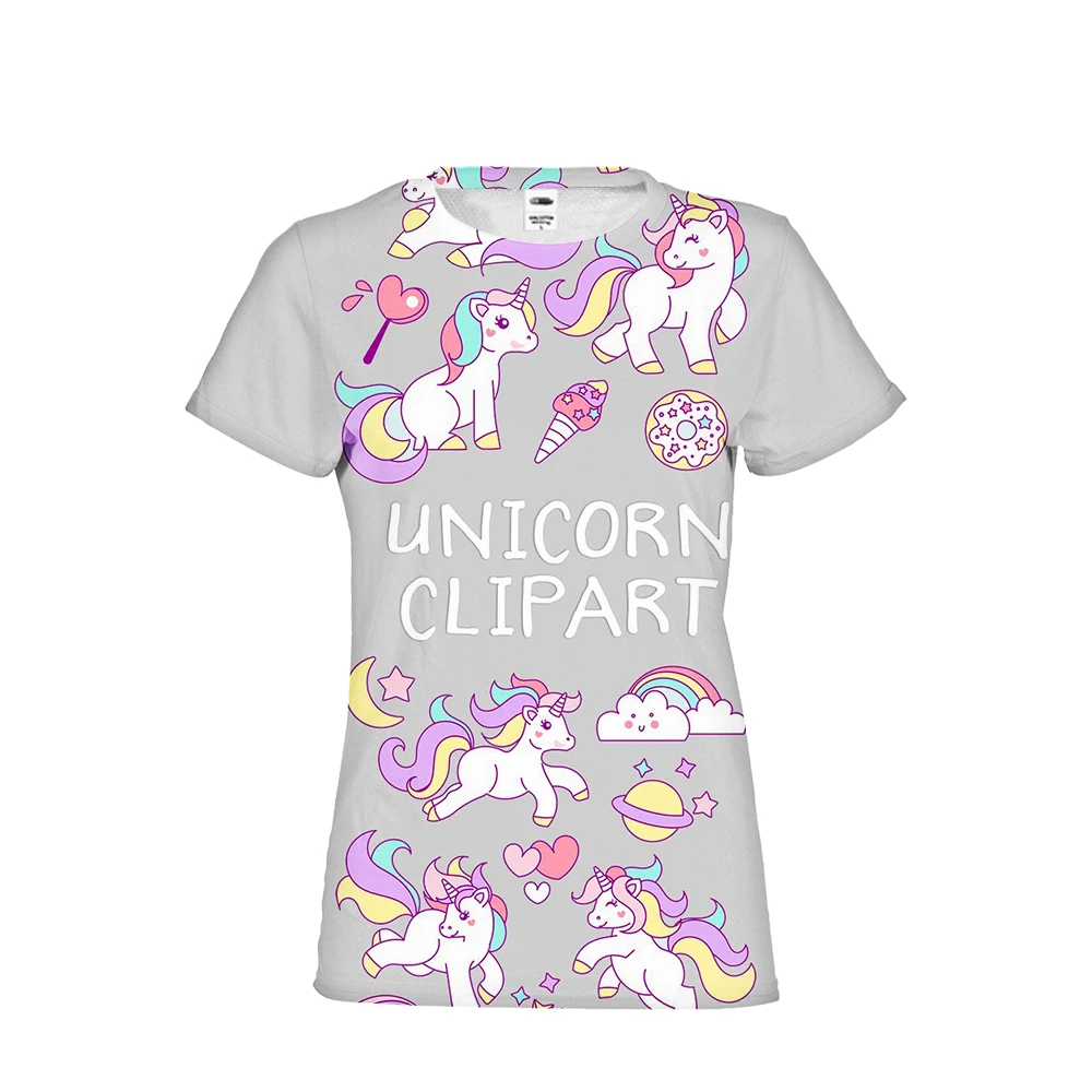 Rainbow Unicorn футболка Новинки для женщин короткий рукав o-образным вырезом Летние