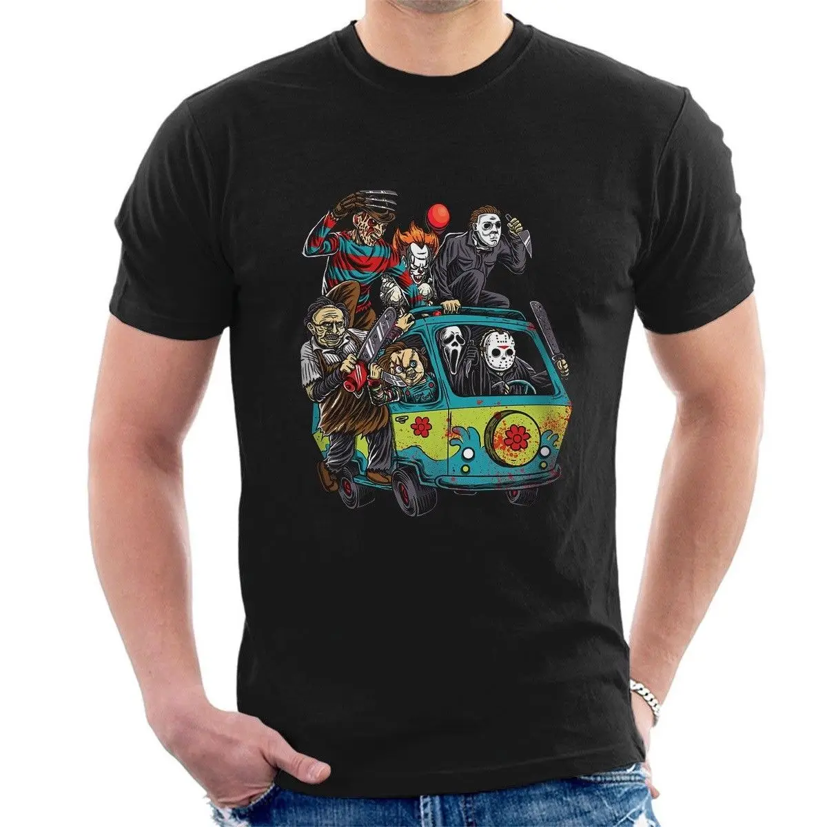 Футболка с героями мультфильма бойня ужас он пеньюзи Чаки Фредди Джейсон F30 новые