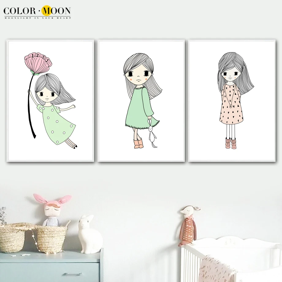 COLORMOON девушка стены Книги по искусству холст картины Nordic Плакаты и печатает