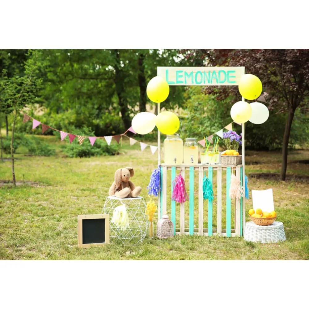 Laeacco фотофоны детская будка Lemonade плюшевый мишка день рождения зеленая трава на