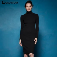 glo story 2019 winter women basic turtleneck sweater dress solid bodycon sexy party dress elegant vestidos for female wyq 7628