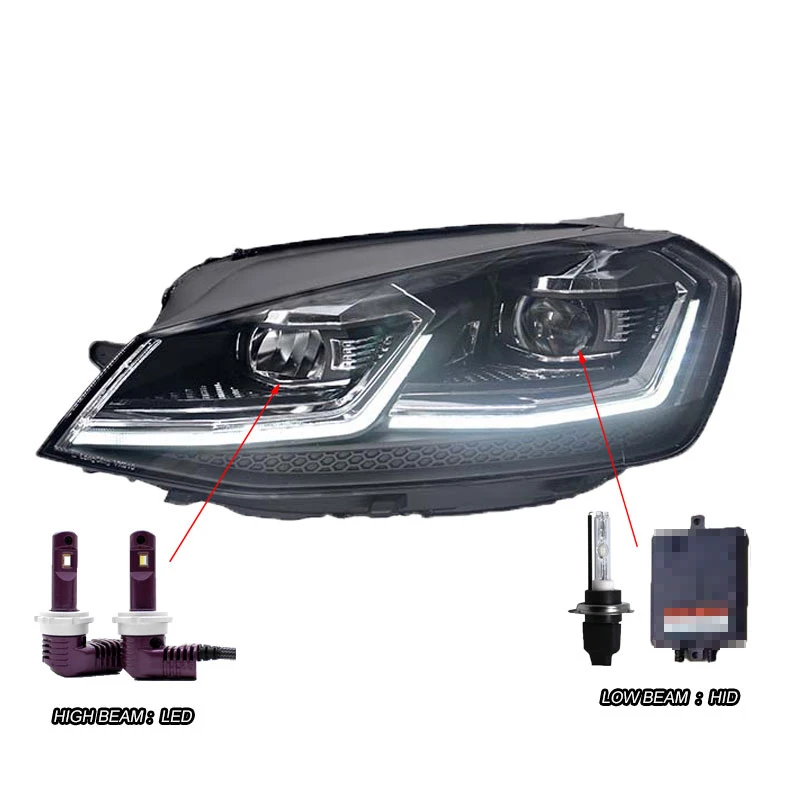 LED HID Автомобильный Стильный чехол для VW golf 7 MK7 MK7.5 фары 2013- фары светодиодный DRL Объектив двойной луч HID - Цвет: LED HID