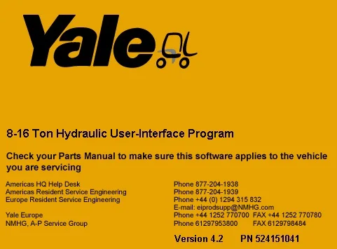 Yale 8-16 тонн гидравлический пользовательский интерфейс программы v4.2 | Автомобили и