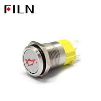 16mm 12v led stainless steel metal push button switch dashboard oil symbol momentary latching on off car racing switch