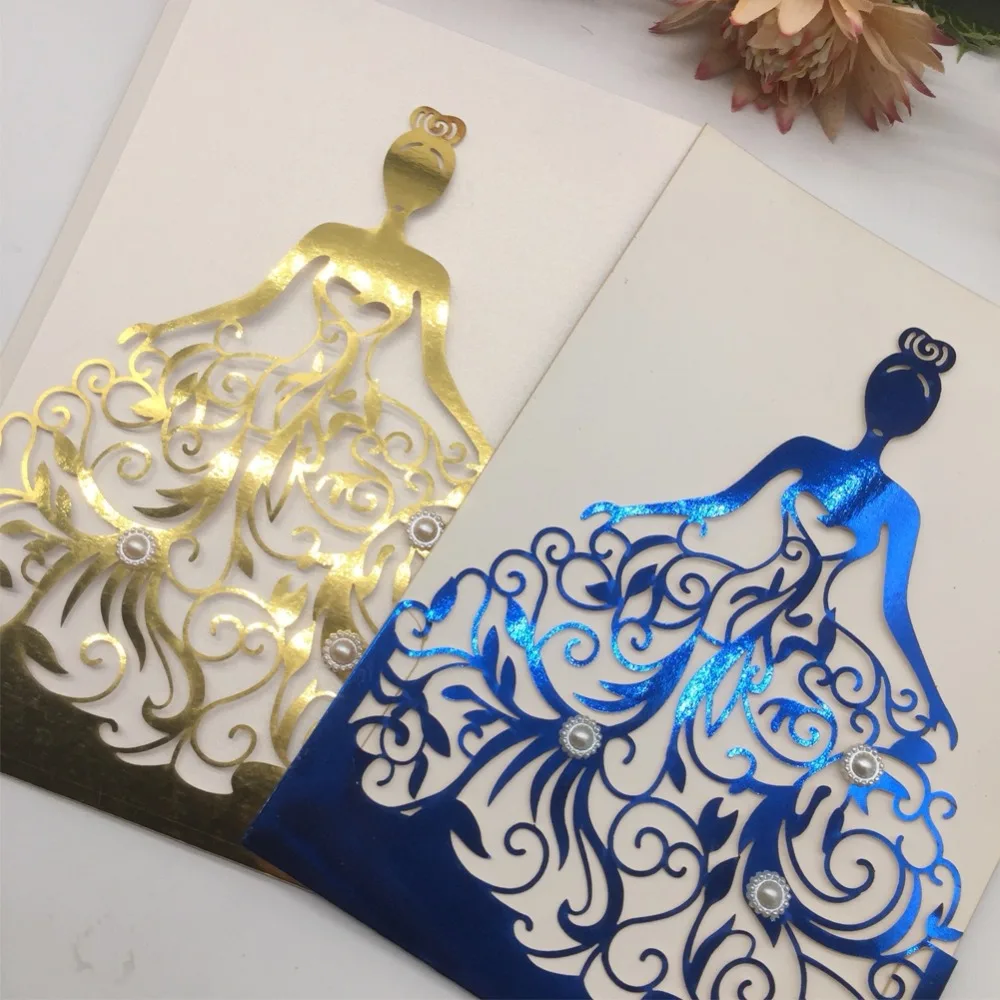 

50Pcs/Lot Exquisite Pearl Paper Wedding Invitations With Bowknot Luxury Wedding Card Laser Cut Birthday Party Invitations Card