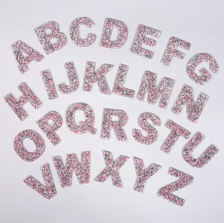 Pink Letter Rhinestone Sequined Iron On Patches For Clothes Bag Pant Shoes Diy Hotfix Digital Bling Applique Accessories