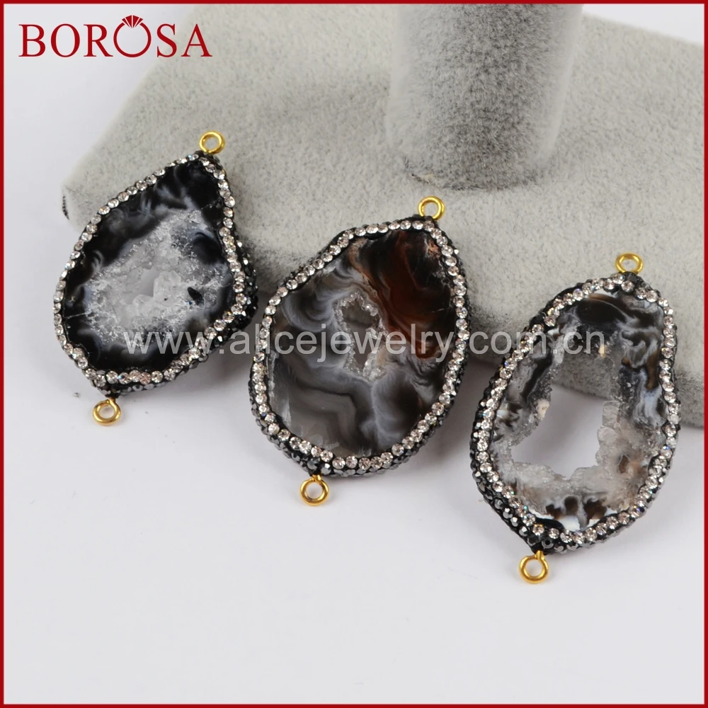 BOROSA натуральный камень оникс срез камня подвеска из друзы коннектор для браслета