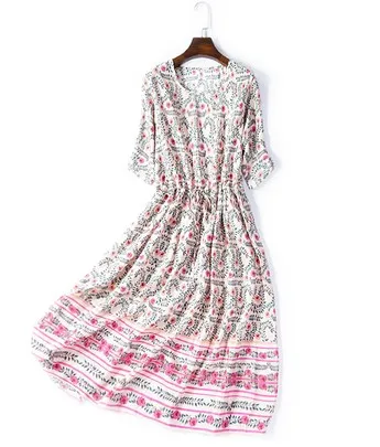 Шелковое платье из крепдешина шелковое средней длины с большим рукавом новое