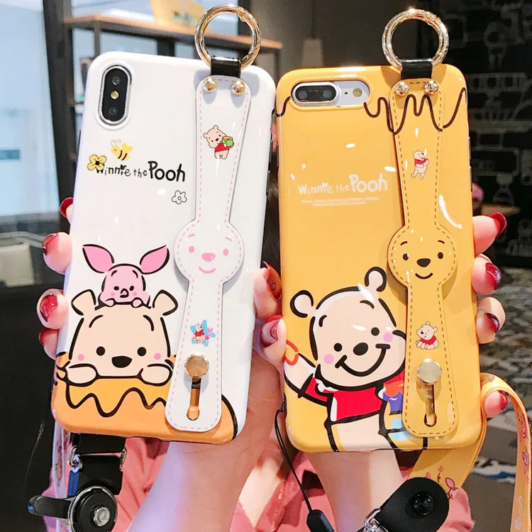 For iphone XR XS max X winnie piglet Wrist strap soft Phone Case iPhone 8plus 7 7plus 6 6S 6p Shell case stand holder +strap |