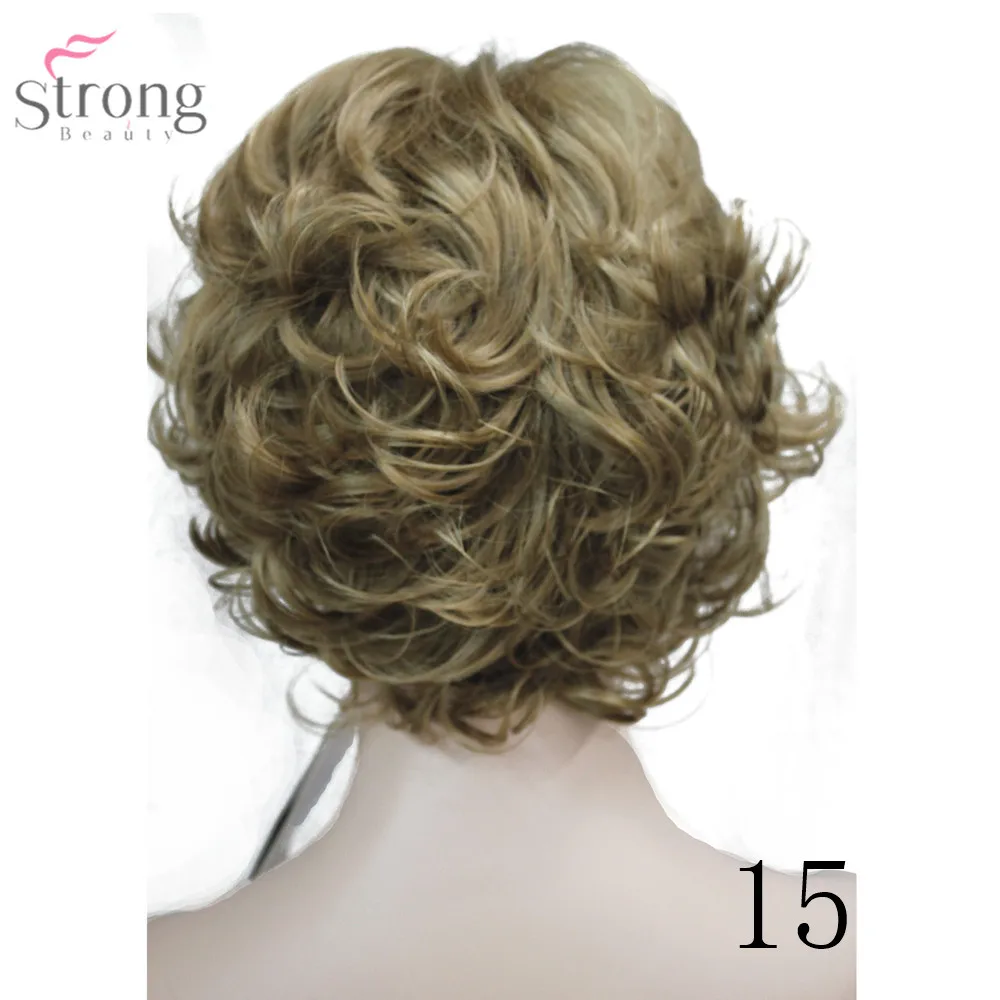 StrongBeauty женский синтетический парик монолитным Короткие вьющиеся волосы блонд/черный натуральные парики