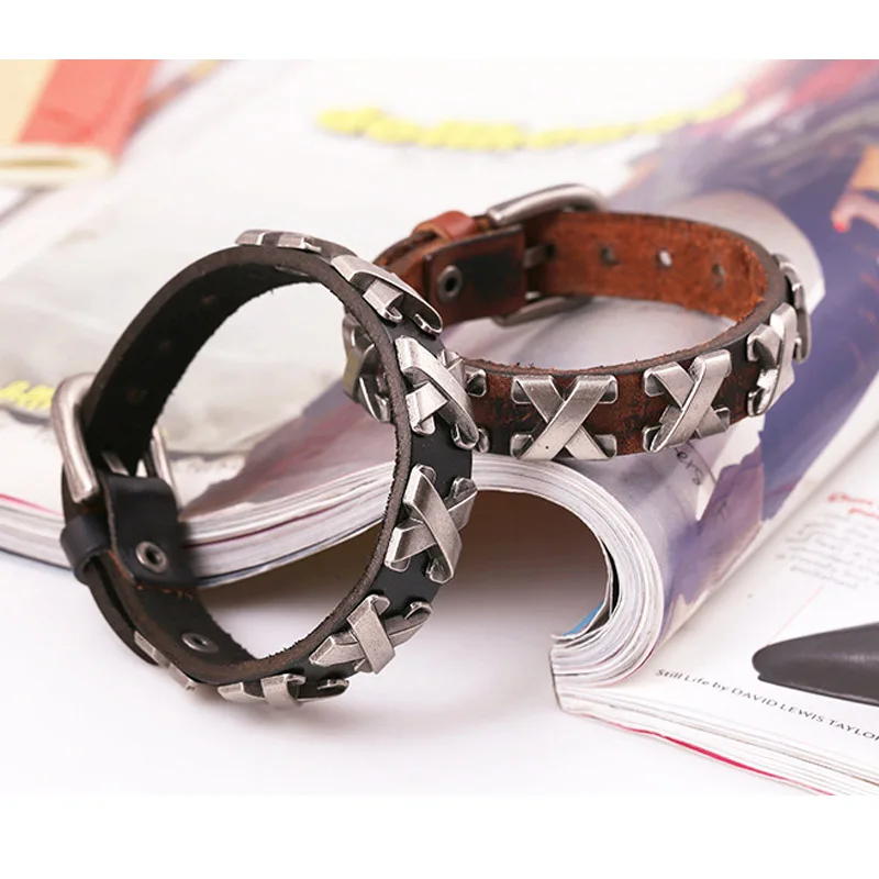 Модные ювелирные изделия голограмма браслеты рок байкеры браслет с заклепками X