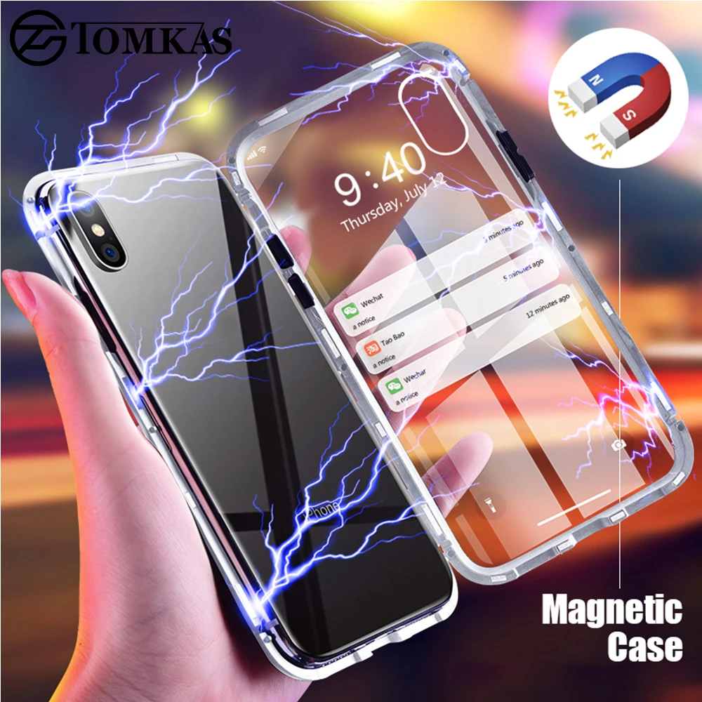 TOMKAS Магнитный чехол для samsung Galaxy S9 S8 плюс Note 8 крышка iPhone X 7 10 6 6S XS металла Стекло
